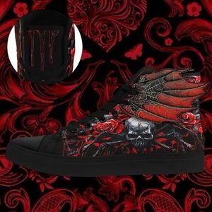 Black and Red Gothic High-Top Sneakers Sz 9 EU 42